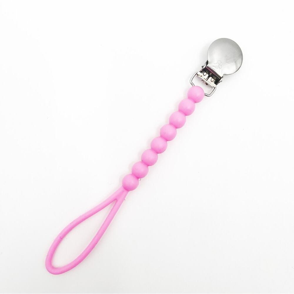 RYAN AND ROSE Pacifier Judy Cutie Clip Pink Silicone Baby Toddler Teether 7”